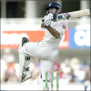 Michael Vaughan plays an extravagent pull shot