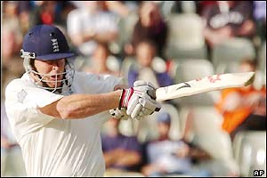Andrew Flintoff falls for 40 to the penultimate ball of the day