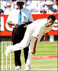 Makhaya Ntini charges in to bowl