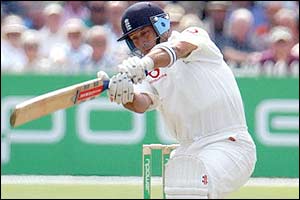 Nasser Hussain in action with the bat 