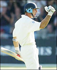 Nasser Hussain celebrates his century 