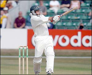 South Africa's Andrew hall hits a boundary
