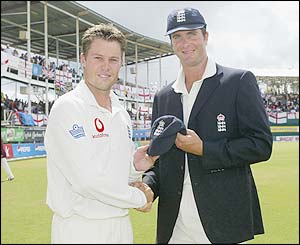 England's Geraint Jones and Michael Vaughan