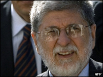 O ministro das Relações Exteriores, Celso Amorim, em visita à Cisjordânia (AFP)