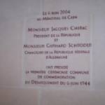 On 6th June 2004 Jacques Chirac, President of France and Gerhard Schröder, Chancellor of Germany presided over the first communal Commemoration Ceremony of the Normandy Landings of 6th June 1944. Otto Bügener's photo and last letters home are also found in the Museum's Archives. (Commemorative tablet, Caen Memorial)