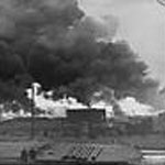 Burt Boulton and Haywood timberyard at Totton Hants on fire after the air raid of March 26th 1941