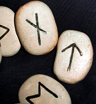 Stones with the runes Gebo (g), Tiwaz (t) and Ehwaz (e) carved into them