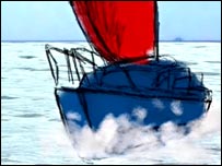 Boat sailing on the ocean by Doug Merton