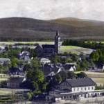 View of Niklasdorf from another angle. Railway station in the foreground. Prison camp lies rear of church.