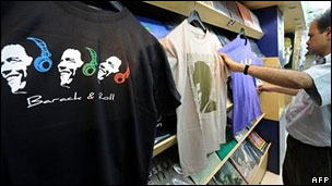 Obama tee shirts being sold in India shop