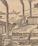Detail from cartoon, showing Victorian industrial landscape