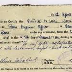 Certificate of conduct received on release from Royal Navy service.