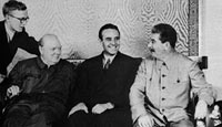 British Prime Minister Winston Churchill and Soviet leader Joseph Stalin, pictured here at the Yalta Conference in 1945