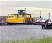 The gondola suspended from the bridge