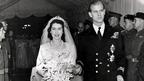 Princess Elizabeth leaves Westminster Abbey in London, with her husband, the Duke of Edinburgh, after their wedding ceremony, 20 November 1947.