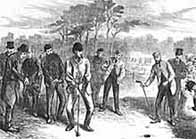 Black and white illustration showing a golf match on Blackheath
