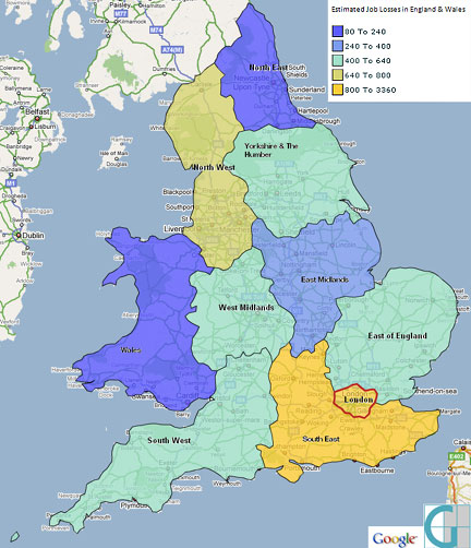 Job losses by region