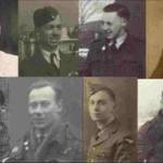 Above left to right, Peter Hyland as a young recruit and then pilot. John Hodgson and Thomas Crane. Below left to right, John Moore, Clifford Smith and Eric Brown as a young man and then as an air-gunner.