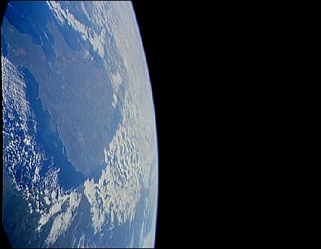 Panoramic view of England from a space shuttle