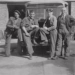 left to right, Harry Haynes, Reg Hill (my Grandfather), Graham Taylor and Cecil Taylor. Working at Taylor's where my Grandfather was a lorry driver. 1940.