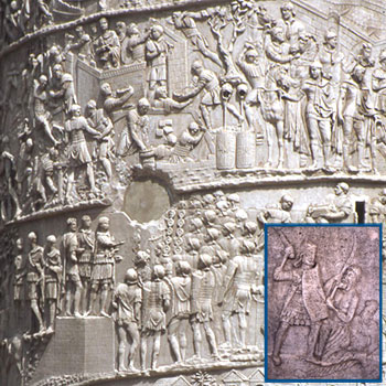 Detail of Trajan's Column with inset of the Tropaeum Traiani
