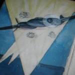Jeff Hampson's drawing of his damaged Mosquito aircraft as he tried to get home in November 1943.