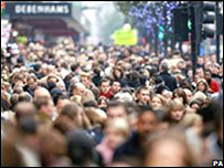Crowds of people in street