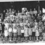 The Evacuated children at the Royal Victoria College, McGill. Francis is in the 2nd row, 4th from the left. Brother is in the front row, 3rd from left.