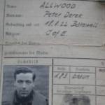 Peter Allwood. Prisoner of War card. Taken at Stalag Luft Three, Sagan, Poland, shortly after capture following being shot down on Nov 4th/5th 1944.