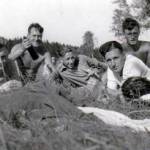 Few of the boys intermixed with the other Kommando. Harold Gosden holding up the old thirst quencher- no not beer- cold coffee.