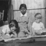 Rosemary, Martha, Brian in Granddad's "Summer House" [Bristol 1939]