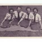 Peggy with Violet, Nora Rothwell & Gwen Escot, 27th July 1945 at Records, Gloucester