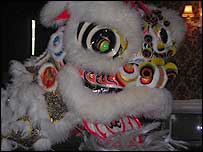 A Chinese lion dance.