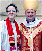 Skye Denno with the Bishop of Gloucester, the Right Revered Michael Perham