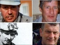 Y pedwar a fu farw oedd Charles Breslin, Phillip Hill (top) a Garry Jenkins a David Powell (gwaelod o'r chwith i'r dde)