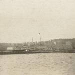 Naden Dockyard, Canada. Buildings on jetty are where Eric and the crew spent some of their time. Behind can be seen Funnels of steam of HMCS Prince David and HMCS Prince Robert
