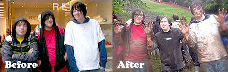 Chris & friends, before and after the cheese roll
