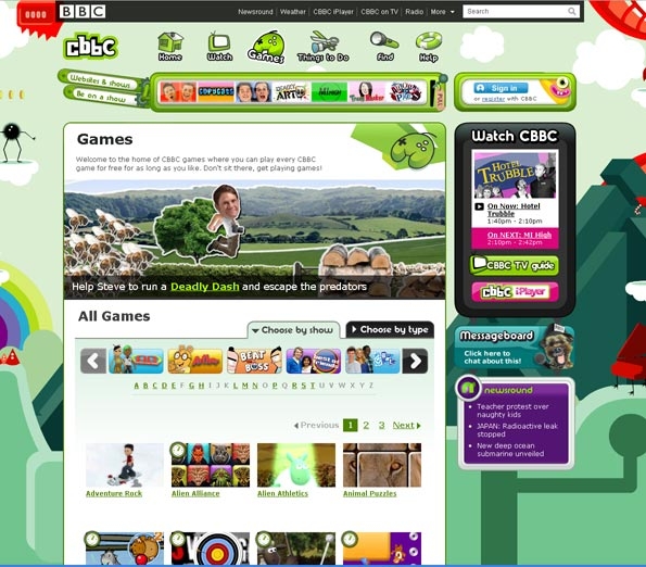BBC Cbeebies games page