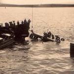 The Walrus spotter plane being recovered from the Arctic waters after being shot down on a recce.