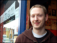 Shop attendant Richard outside Jibbering