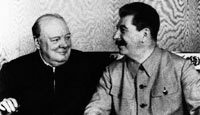 Soviet leader Joseph Stalin and British Prime Minister Winston Churchill, pictured here at the Kremlin in Moscow
