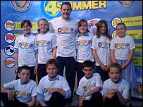 James Hickman with children in Great Yarmouth.