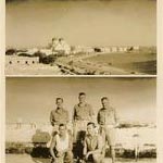 Beghazi from the roof of the Officer's Mess, 1946. Standing, Lt Gowdy left, writer centre, Maj Ward, Royal Engineers right. Two German Batmen on the front row.
