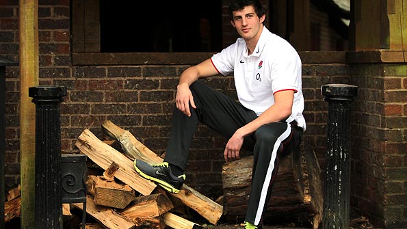 Tom Wood poses at England's Bagshot training base ahead of his debut against Wales