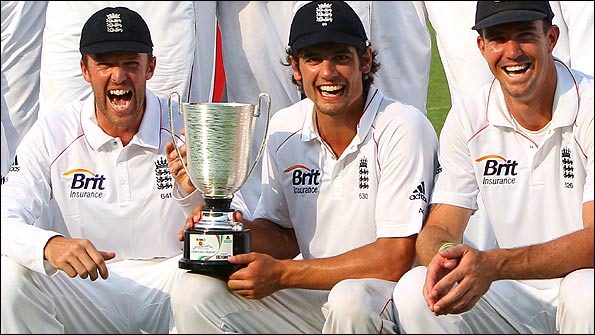 Graeme Swann, Alastair Cook and Kevin Pietersen
