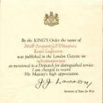"Mentioned in Despatches" 19th September, 1946