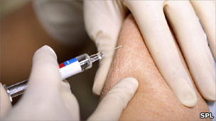 Flu vaccine being injected into arm