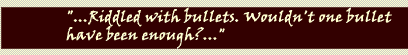 "...Riddled with bullets. Wouldn't one bullet have been enough?..."