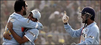 India celebrate as the match turns in their favour