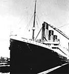 Black and white photograph showing the Titanic at Southampton shortly before departure